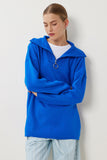 Koyu Mavi Fermuarlı Oversize Triko Kazak YY00263