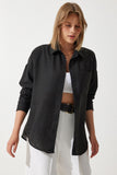 Siyah Oversize Keten Ayrobin Gömlek DD01222