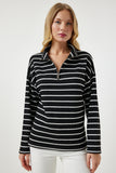 Siyah Çizgili Oversize Mevsimlik Triko Bluz UB00258