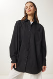 Siyah Oversize Uzun Dokuma Gömlek BP00167