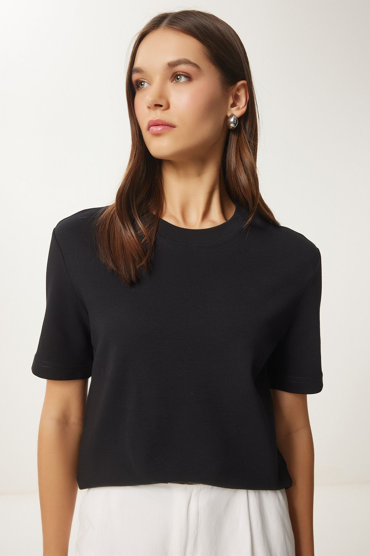 Siyah Pamuklu Basic Örme T-Shirt AG00001