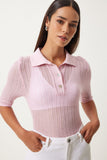 Pembe Polo Yaka Hafif Transparan Triko Bluz  FN03211