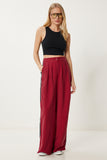 Bordo Şeritli Modal Palazzo Pantolon NS00445