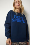 Lacivert Nakışlı Şardonlu Oversize Sweatshirt DP00190