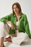 Koyu Çağla Yeşili Oversize Keten Ayrobin Gömlek DD01222