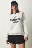 Beyaz Nakışlı Şardonlu Örme Sweatshirt HF00447