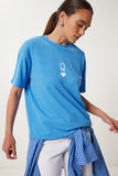 Gök Mavi Baskılı Oversize Örme T-Shirt AN00245