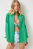 Yeşil Oversize Uzun Basic Gömlek MX00167