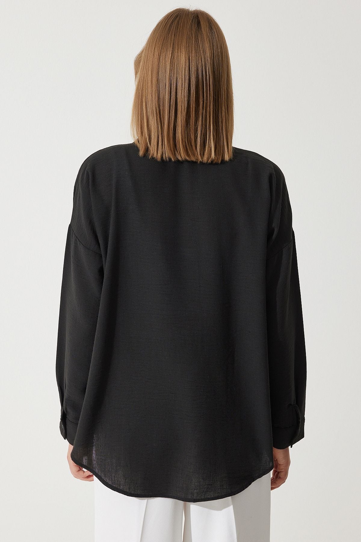 Siyah Oversize Keten Ayrobin Gömlek DD01222