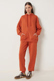 Kiremit Kapüşonlu Sweatshirt Jogger Oversize Örme Eşofman Takımı PYS0027