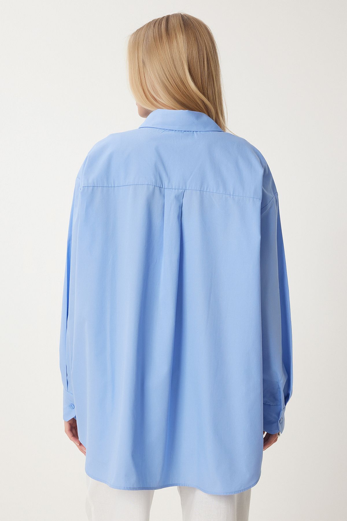 Mavi Oversize Uzun Dokuma Gömlek BP00167