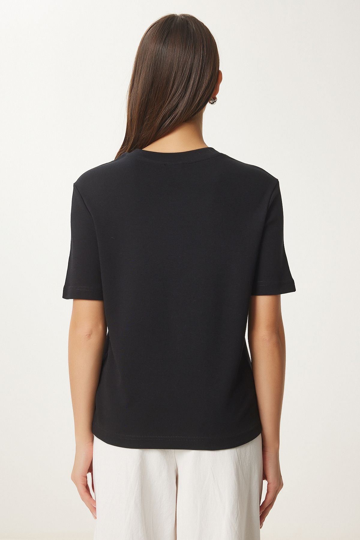 Siyah Pamuklu Basic Örme T-Shirt AG00001