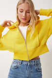 Sarı Kapüşonlu Şardonlu Fermuarlı Sweatshirt OW00051