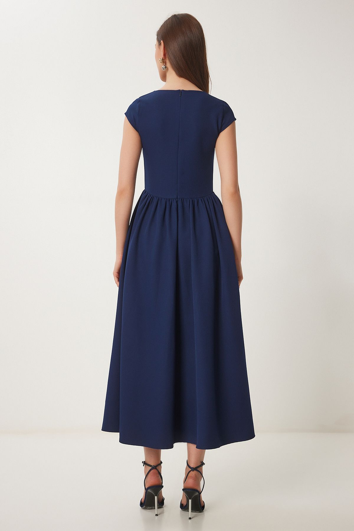 Lacivert Midi Poplin Elbise UB00359