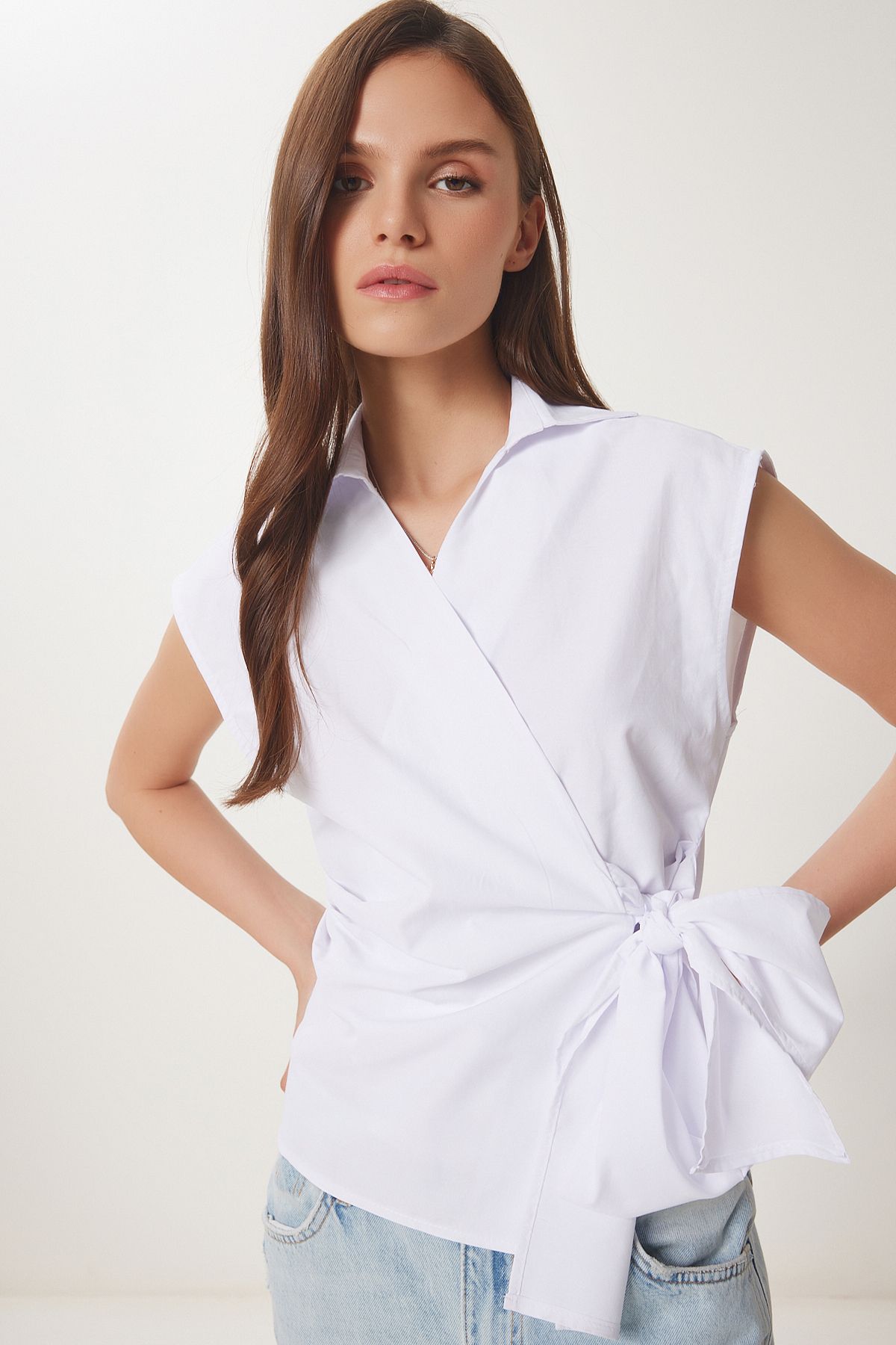 Beyaz Gömlek Yaka Anvelop Poplin Bluz HF00467
