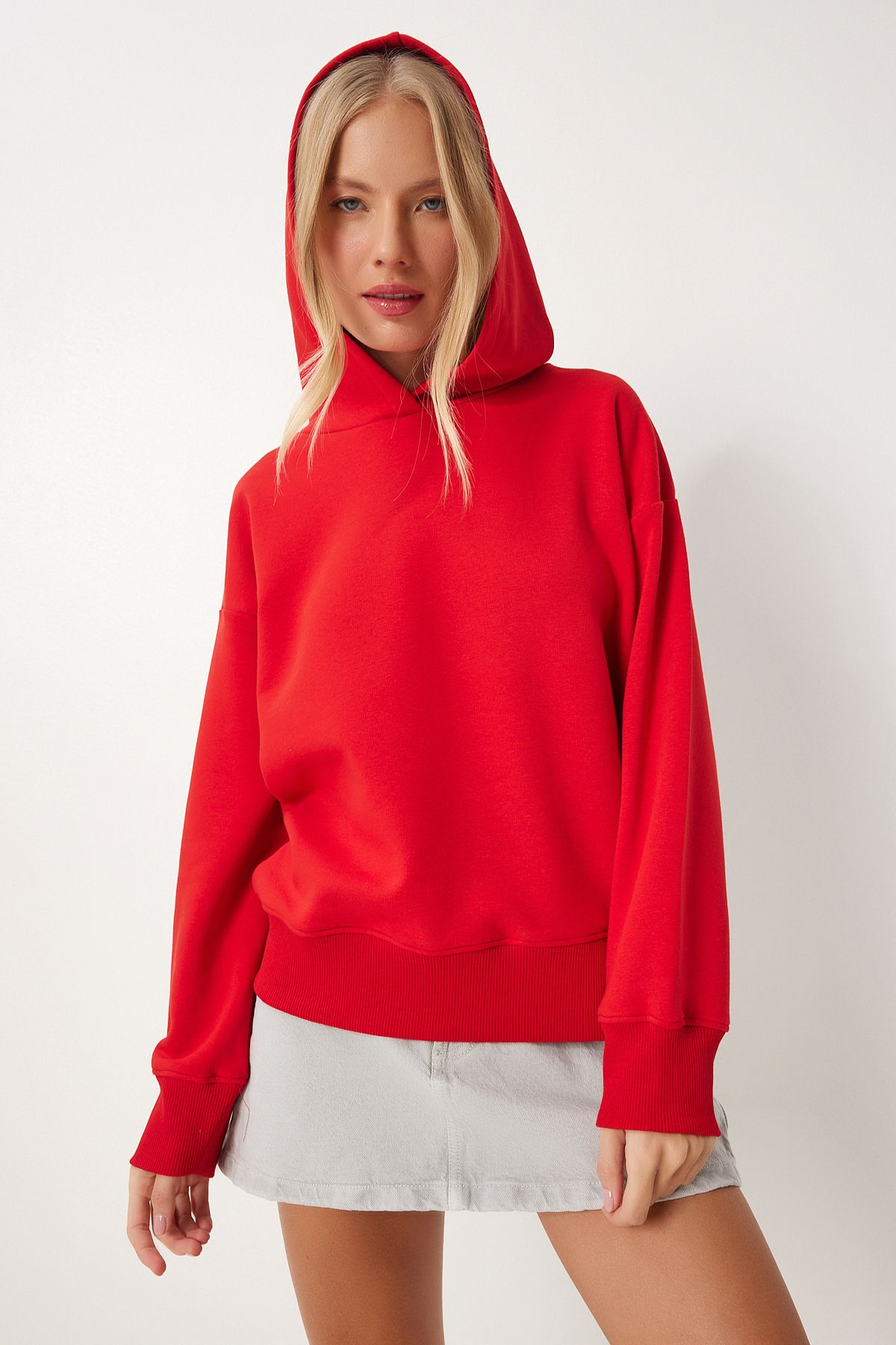 Kırmızı Kapüşonlu Şardonlu Sweatshirt OW00050