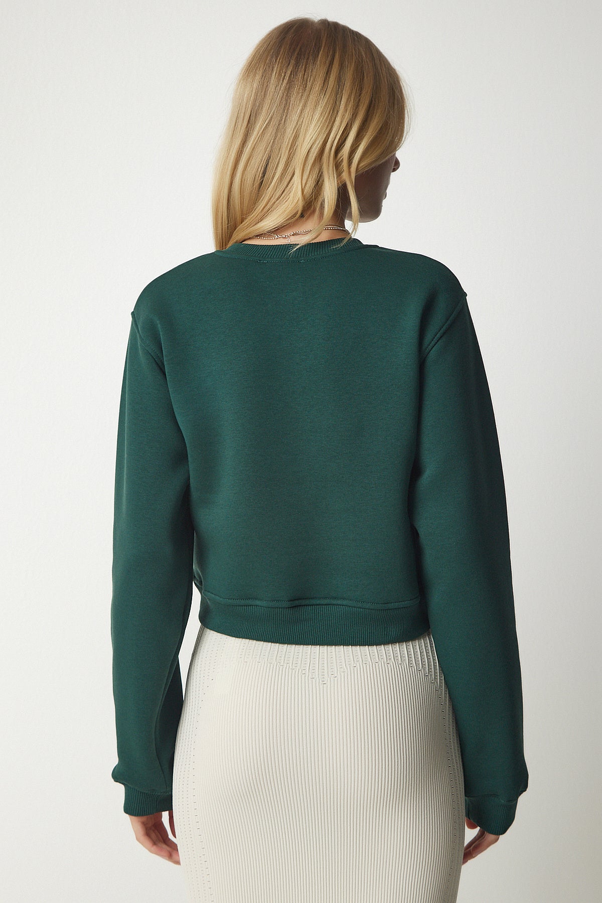 Zümrüt Yeşili Şardonlu Crop Sweatshirt UB00178