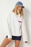 Ekru Kalp Nakışlı Şardonlu Sweatshirt DP00216