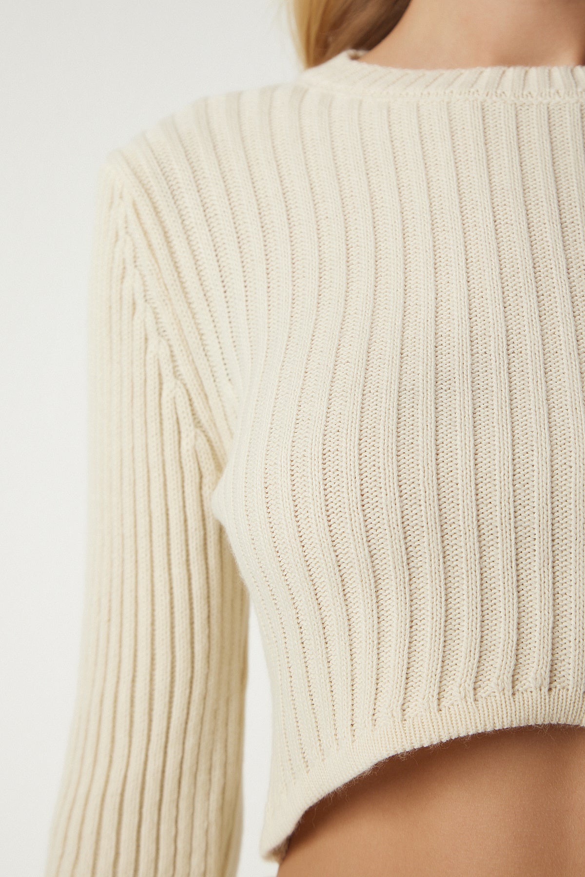 Krem Fitilli Crop Etek Triko Takım PF00020