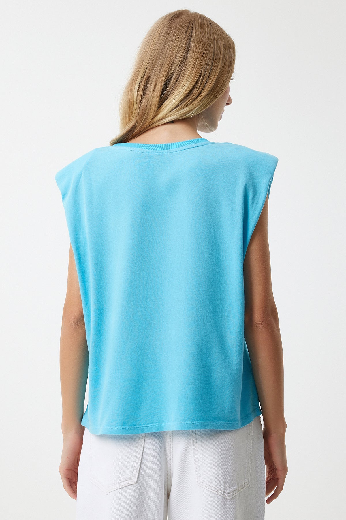 Canlı Mavi Vatkalı Kolsuz Örme T-Shirt HY00015