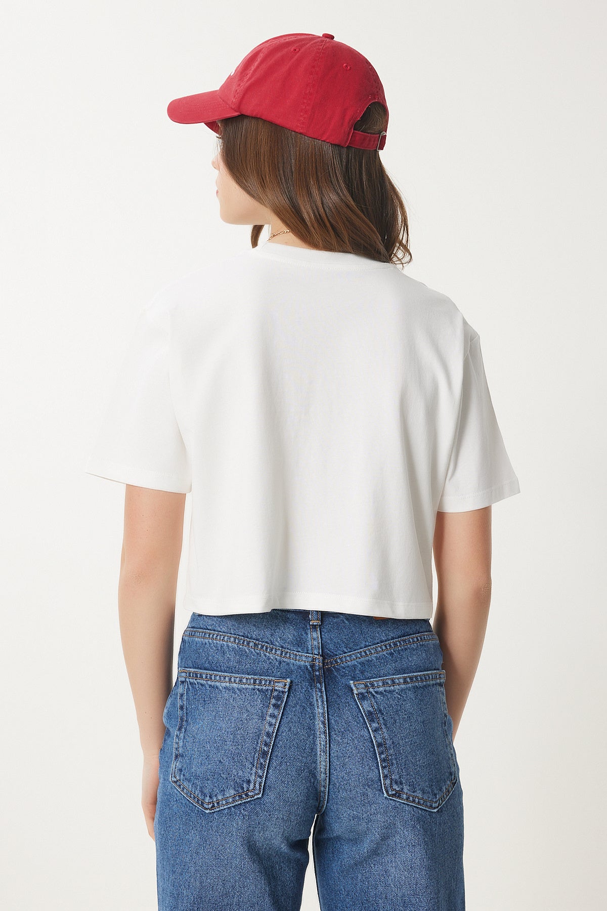 Ekru Baskılı Pamuklu Kısa Örme T-Shirt CR00445