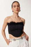 Siyah Tüy Detaylı Esnek Crop Büstiyer NS00428