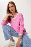 Pembe V Yaka Oversize Triko Kazak BV00081
