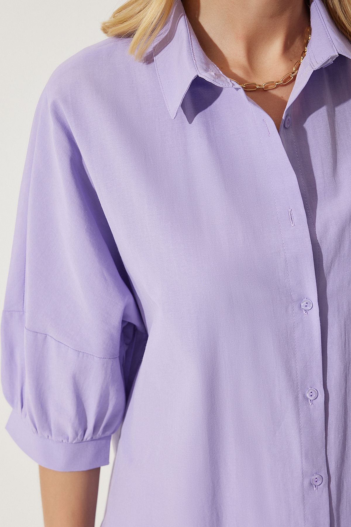 Lila Balon Kollu Poplin Gömlek DD01308