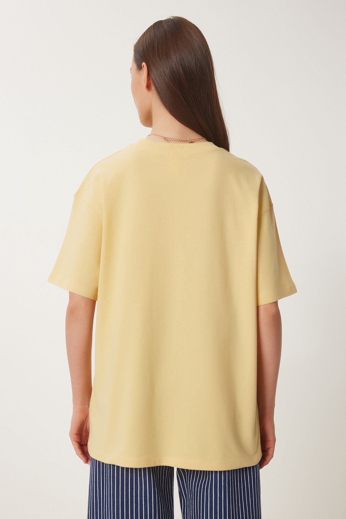 Sarı Oversize Baskılı Örme T-Shirt WO00050
