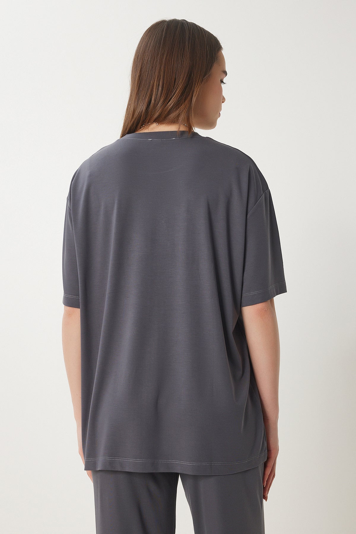 Füme Oversize Örme T-Shirt Pantolon Takım FN03452