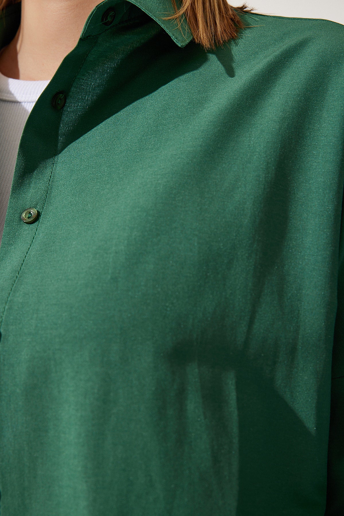 Zümrüt Yeşili Oversize Uzun Basic Gömlek 3900 DD00842