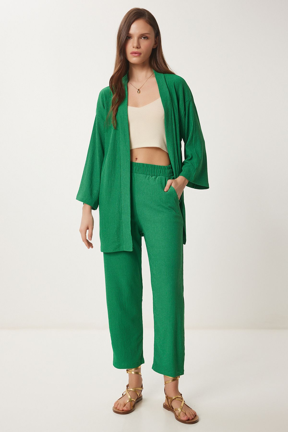 Yeşil Kimono Pantolon Örme Takımı BY00050