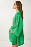 Koyu Yeşil Keten Kimono Şort Takım WF00105