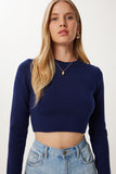 Lacivert Basic Crop Triko Kazak MX00248