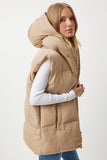 Krem Kapüşonlu Oversize Şişme Yelek MK00176