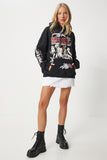 Siyah Baskılı Kapüşonlu Şardonlu Örme Sweatshirt VN00013