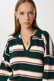Yeşil Polo Yaka Çizgili Crop Triko Kazak Kİ00056
