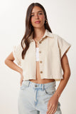 Krem Cepli Keten Crop Gömlek ZH00056