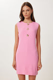 Pembe Gold Aksesuarlı Mini Dokuma Elbise RG00075