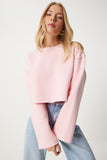 Pembe Şardonlu Oversize Örme Sweatshirt NJ00154