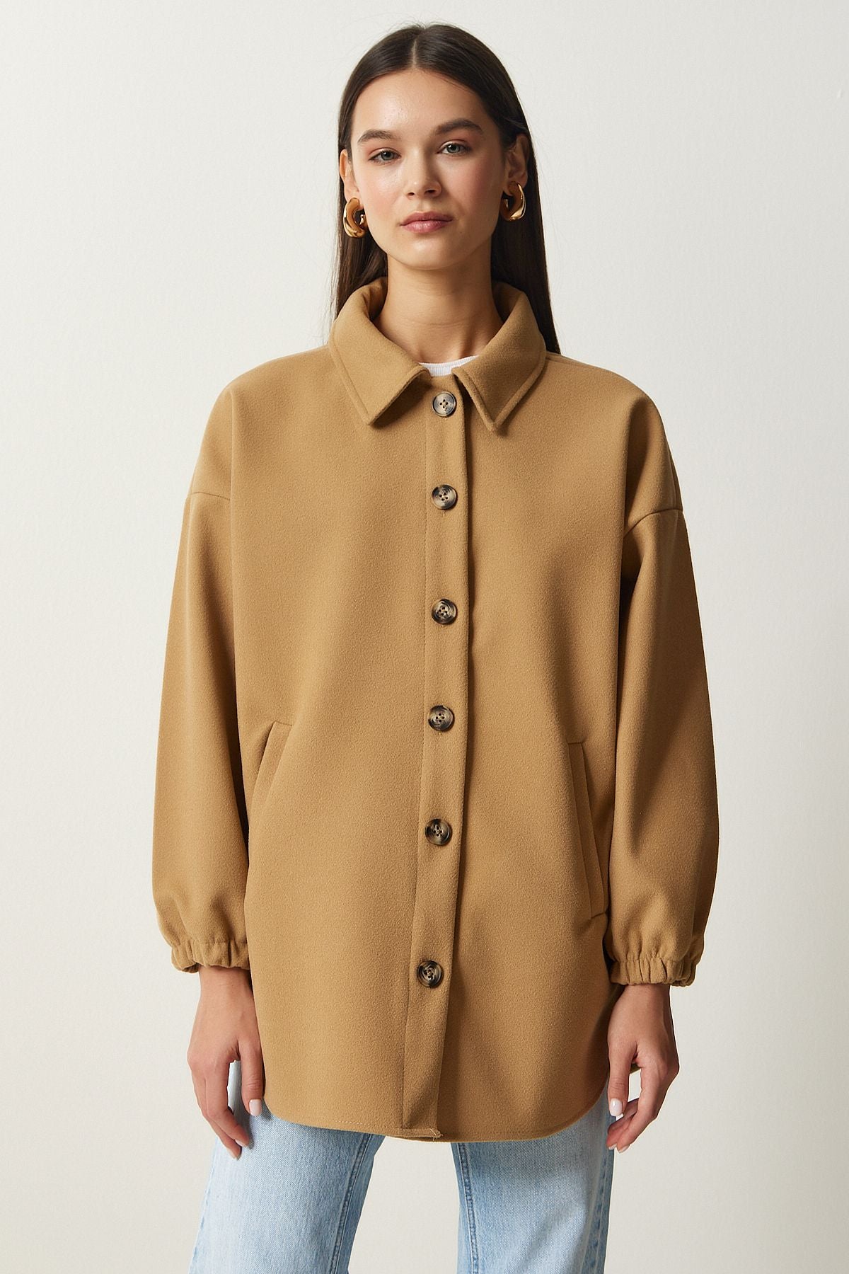 Bisküvi Düğmeli Cepli Oversize Gömlek Ceket DD01263