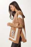Camel Leopar Cepli Kontrast Renkli Triko Kazak YY00258