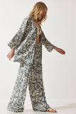 Kemik Gri Desenli Kimono Palazzo Pantolon Takım EN00614