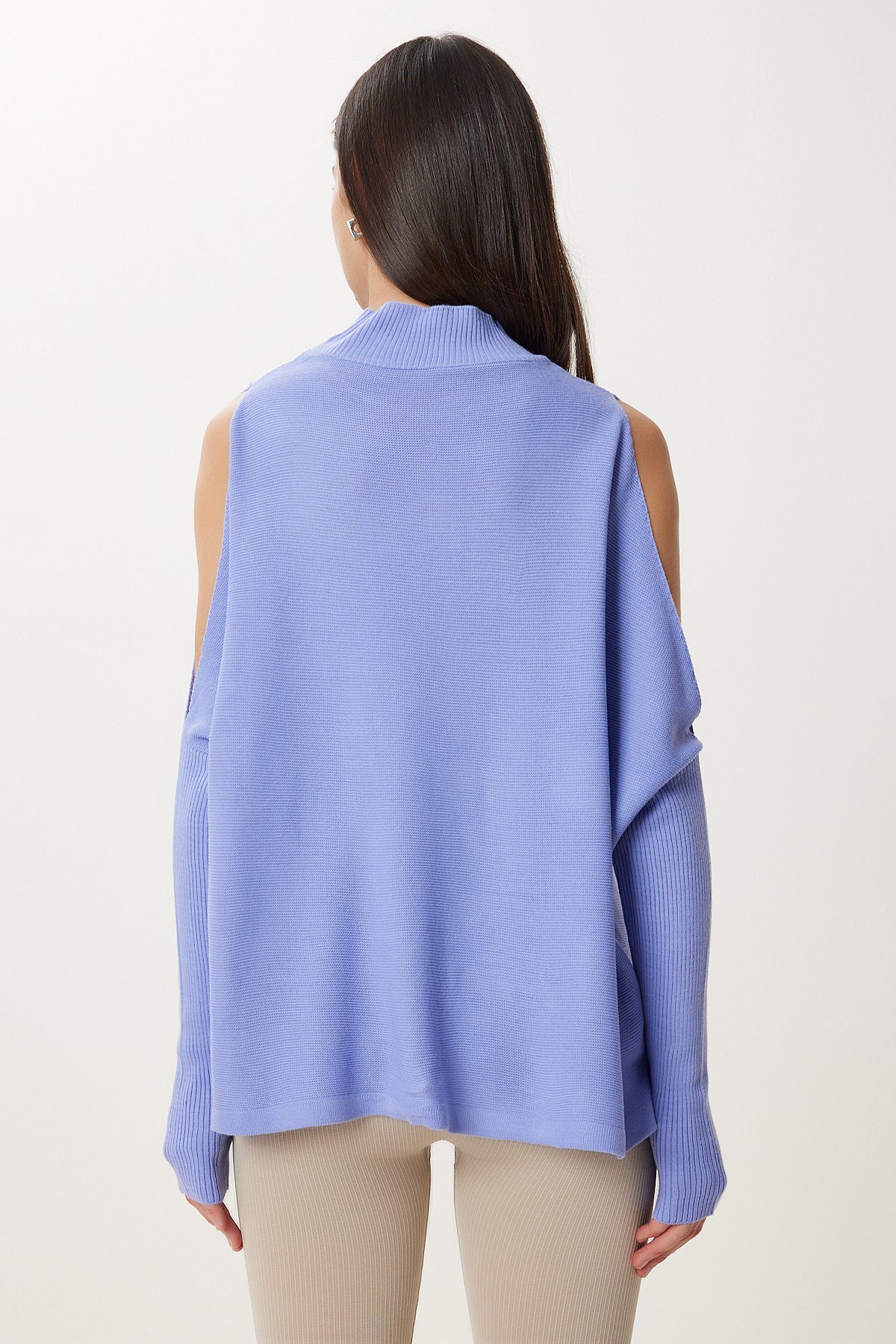 Koyu Lila Cut Out Detaylı Oversize Triko Kazak AS00015