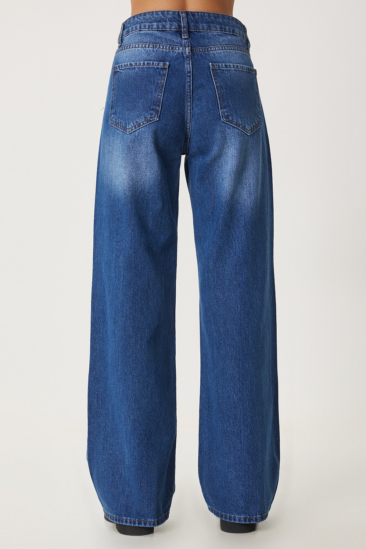 Mavi Orta Bel Geniş Paça Bol Jeans UT00023