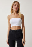 Beyaz Straplez Fitilli Örme Büstiyer UB00231