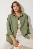 Haki Oversize Uzun Basic Gömlek DD00842