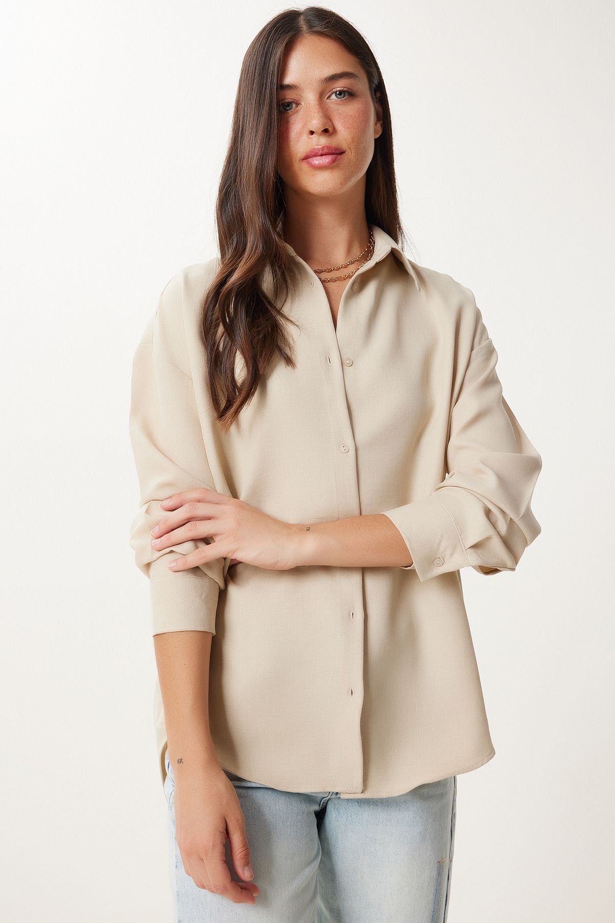 Taş Oversize Keten Gömlek PB00052