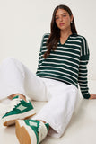 Koyu Yeşil Polo Yaka Crop Triko Kazak  US00293