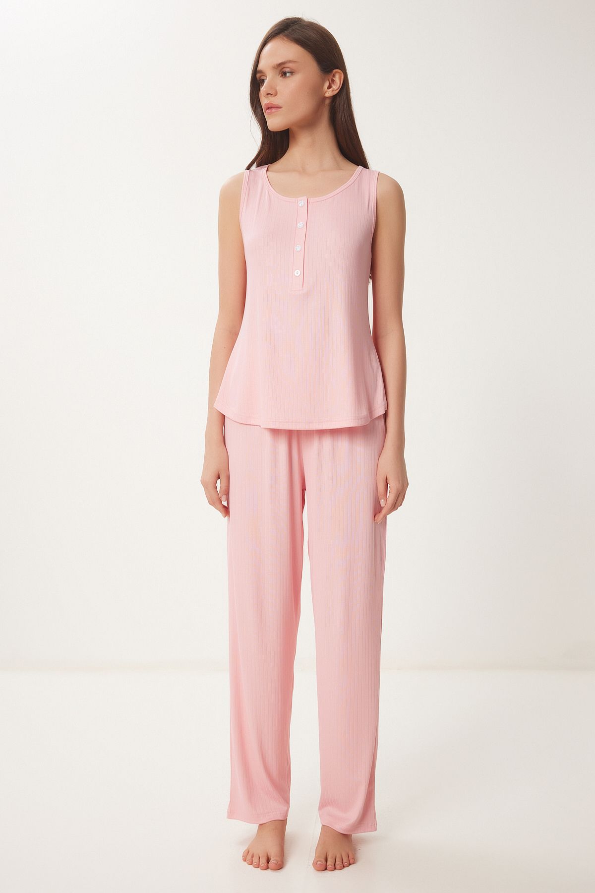 Pembe Kolsuz Viskon Pijama Takımı PQ00002